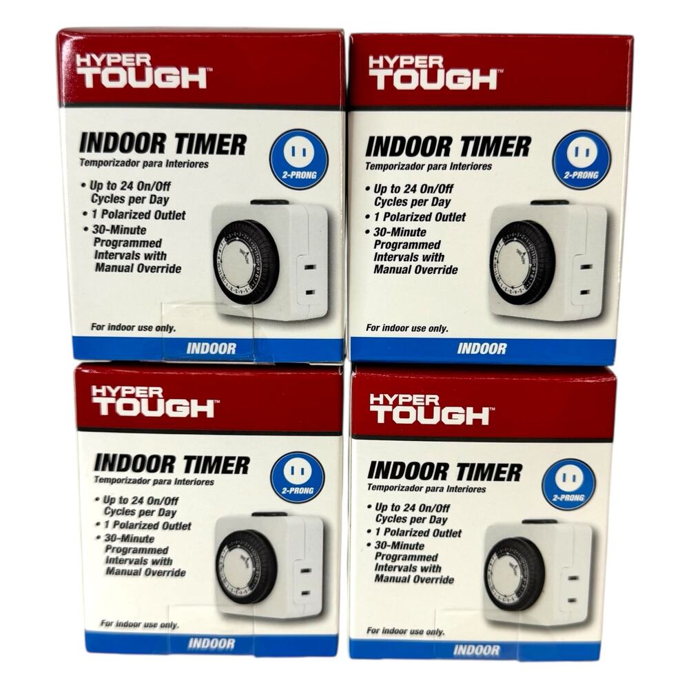 Lot of 4 HYPER TOUGH Indoor Timer 24-Hour Daily use 1 Polarized Outlet